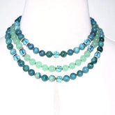 FBT - Unique Crazy Lace Green Jade Three Strands Necklace - FashionByTeresa